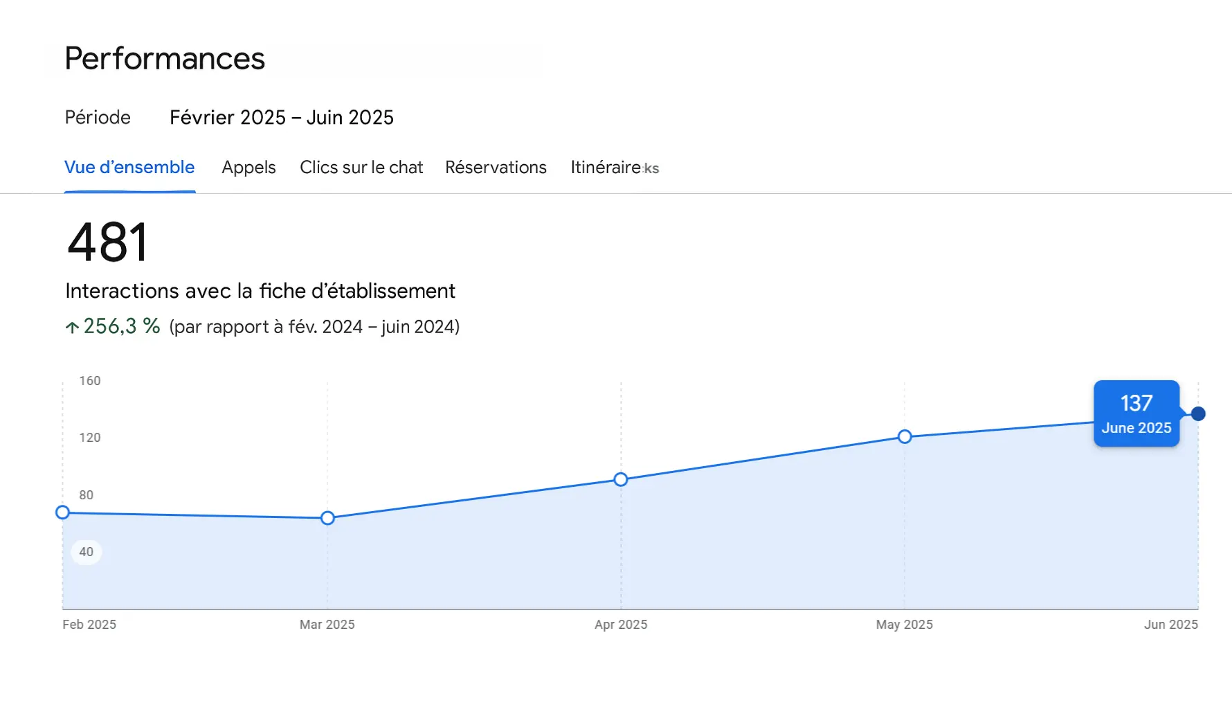 Graphique des performances optimisation de la fiche google Nice